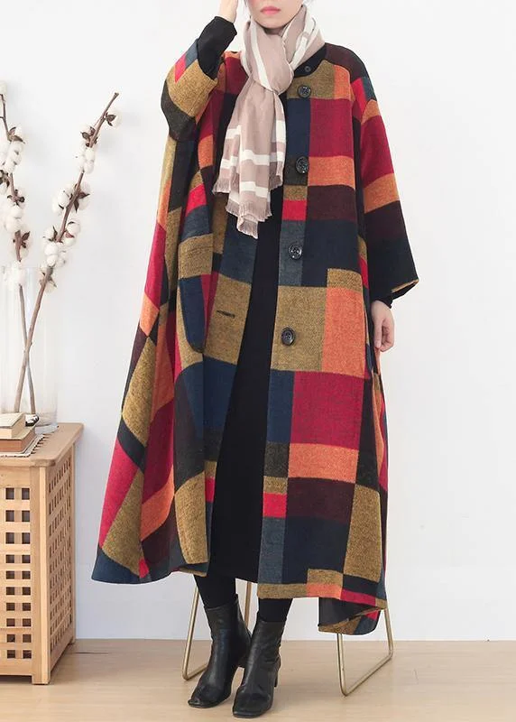 Denim Jackets For Women Elegant oversize long coats wild outwear yellow plaid winter wool overcoat