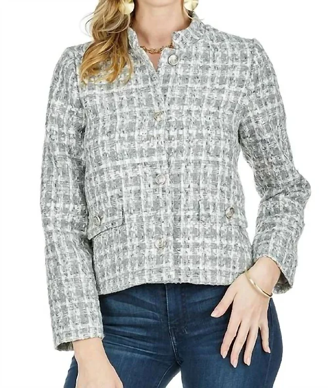 Women’s Party Wear Silver Tweed Jacket