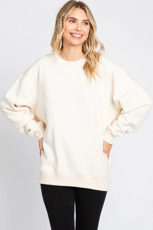 Summer Fashion For Women Ivory Soft Knit Fleece Lined Sweatshirt