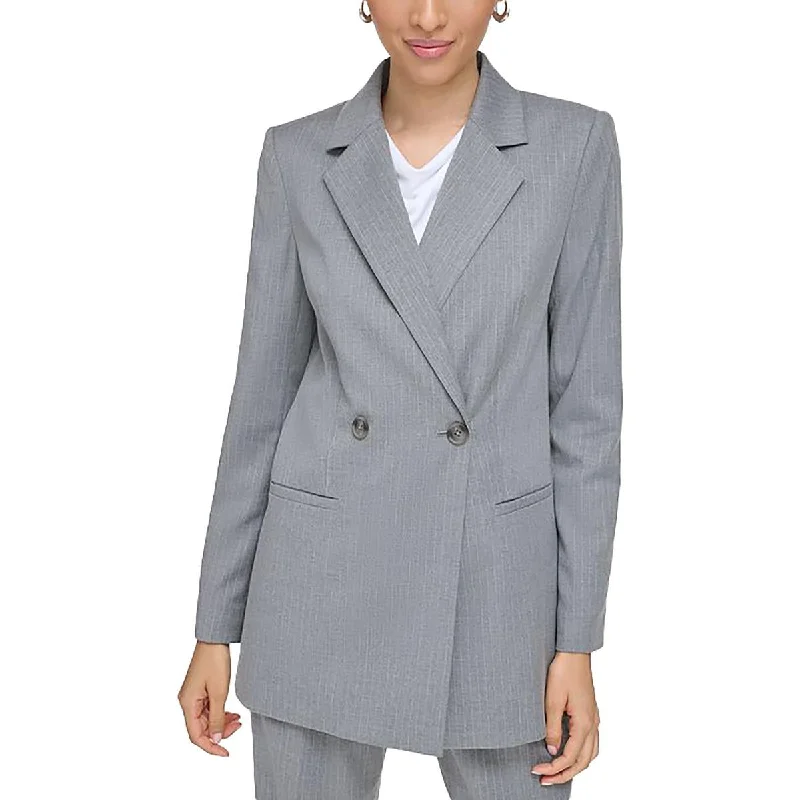 Women's Fall Fashion Womens Striped Shoulder Pads Double-Breasted Blazer