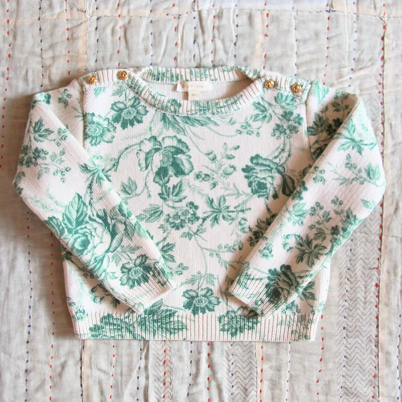 Women's Fashion Trends Sweater in Green Tapestry Flower by Bonjour