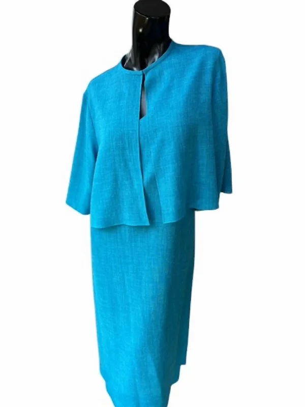 Stylish Dresses For Women 3/4 Sleeve Jacket In Cyan