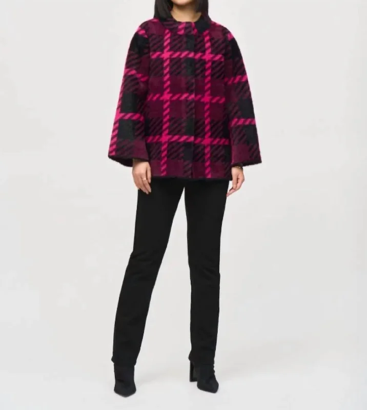 Casual Skirts For Women Plaid Knit Coat In Pink Punch