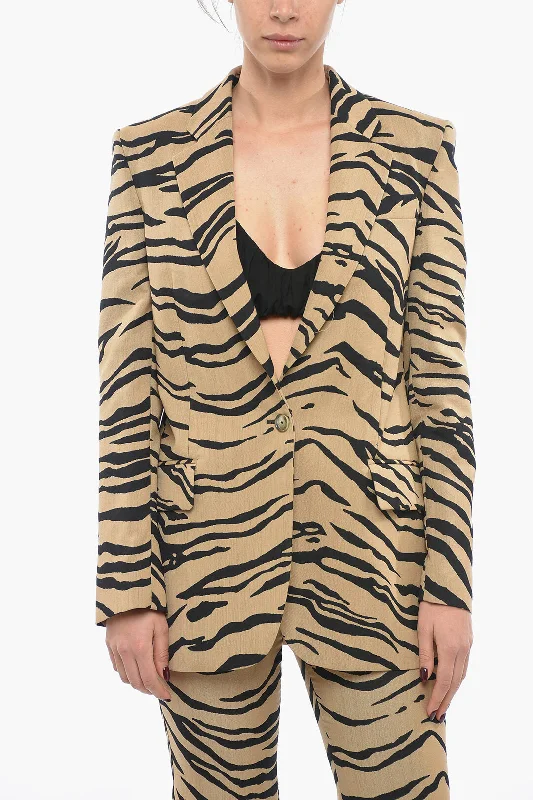 Women's Fashion Trends Stella McCartney Tiger Motif Wool Blend Blazer with Flap Pocket