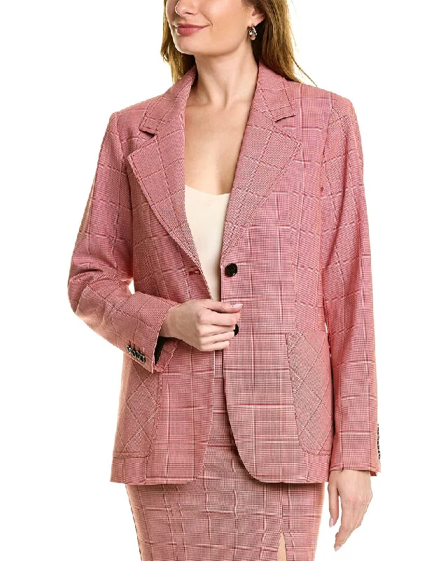 Women’s Sleepwear Sets Pink Tartan Tailored Patch Pocket Wool-Blend Blazer