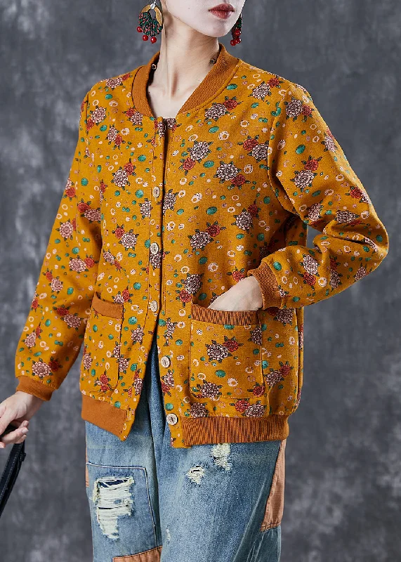 Summer Shoes For Women Yellow Print Warm Fleece Jacket Oversized Pockets Winter
