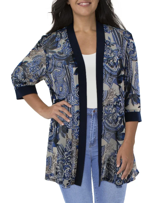 Plus Size Dresses For Women Plus Womens Mesh Printed Duster Blazer