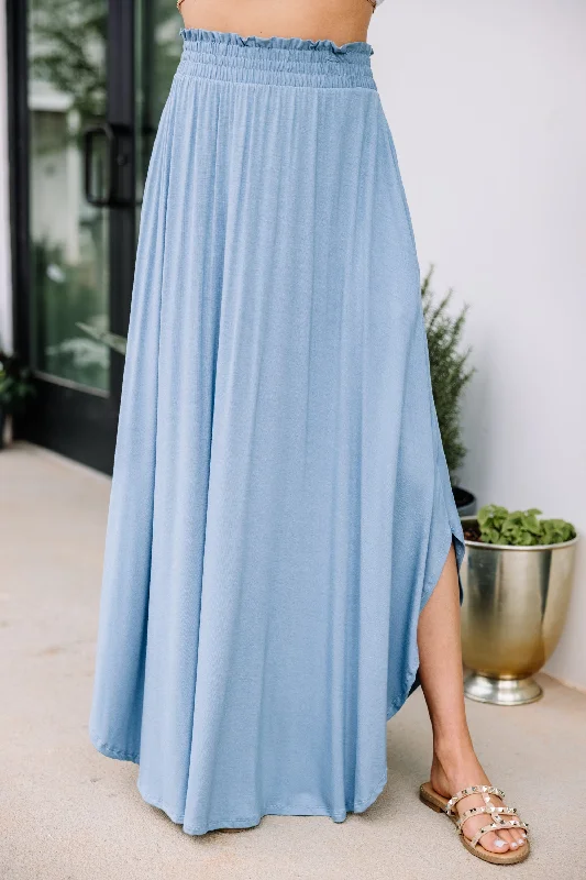 Office Attire For Women It's A Lovely Day Chambray Blue Maxi Skirt