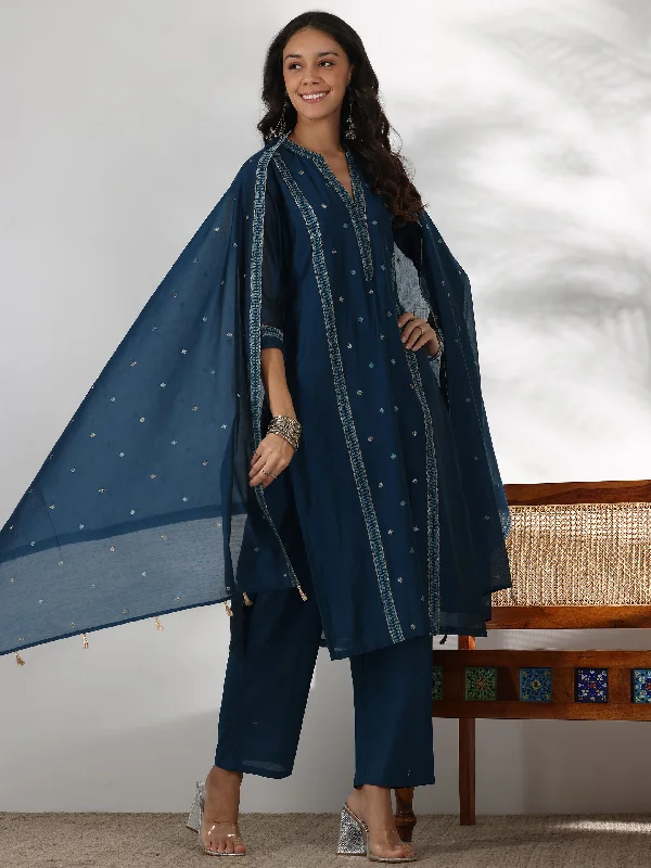 Knit Sweaters For Women Teal Woven Design Chanderi Silk Straight Suit With Dupatta