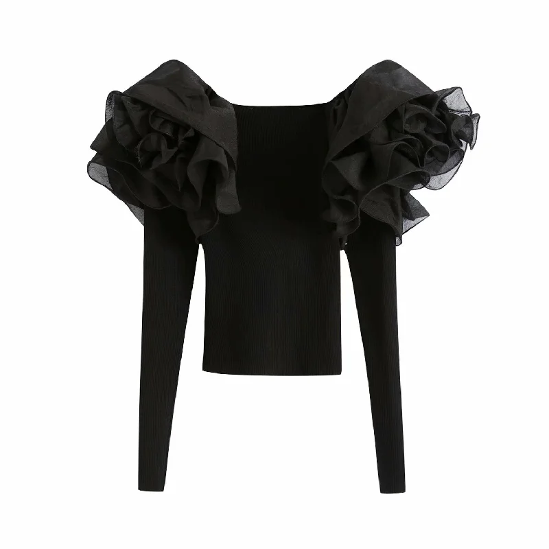 Casual Skirts For Women Sexy Black V Neck Knitting Long Sleeves Shirts