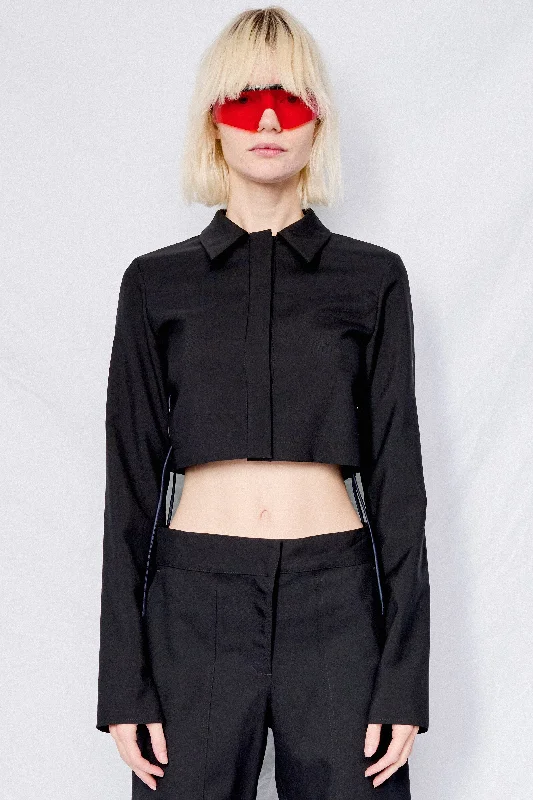 Black Suiting Laced Crop Rugby Top