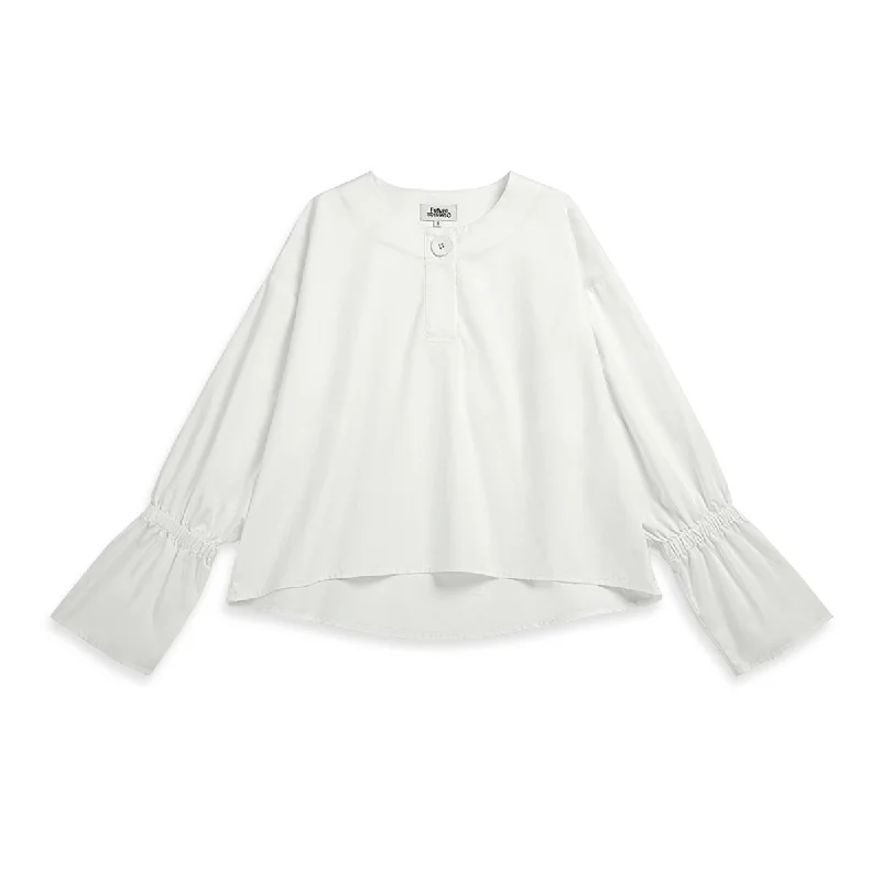 Collarless Button Blouse Bright White