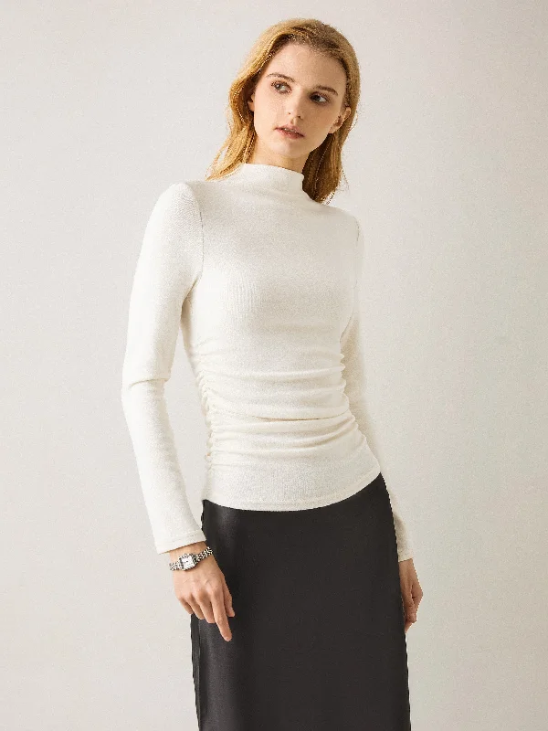 Thermal Ruched Sides Tuckable Mockneck Top