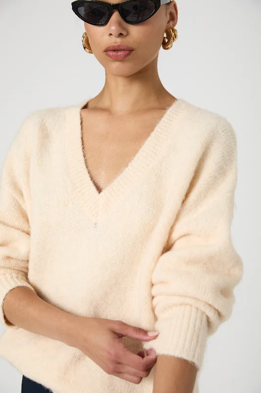 Fluffy Knit V Neck Oversized Sweater