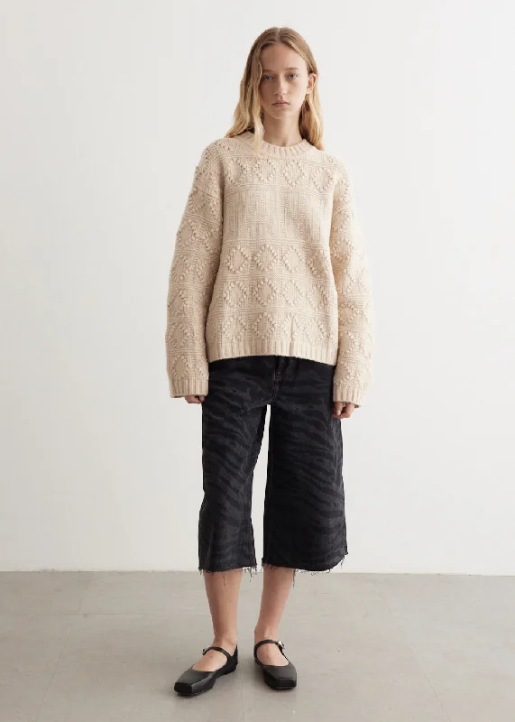 Wool Cotton Bubble O-Neck Knit