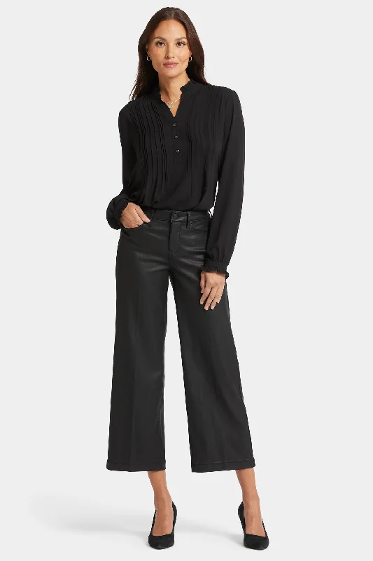 Women’s Work Pants Wandering freely Coated Teresa Wide Leg Ankle Jeans - Black Coated