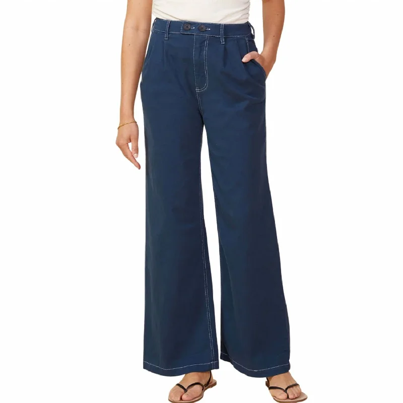 Women’s Summer Outfits Cotton Twill Wide Leg Trousers In Dark Denim