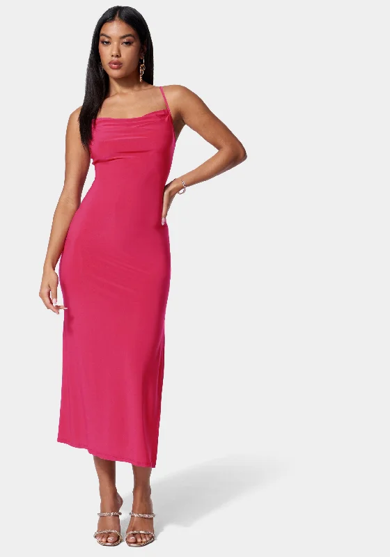 Women’s Casual Blazers Cowl Neck Spaghetti Strap Slit Maxi