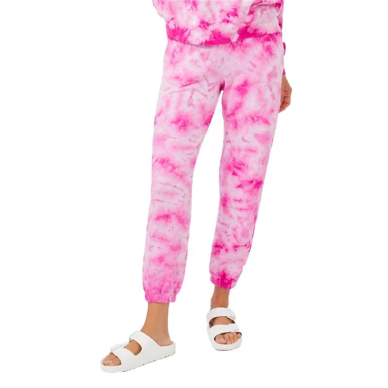 Sports Bras For Women Crystal Tie Dye Boyfriend Sweats In Fuchsia Tie Dye