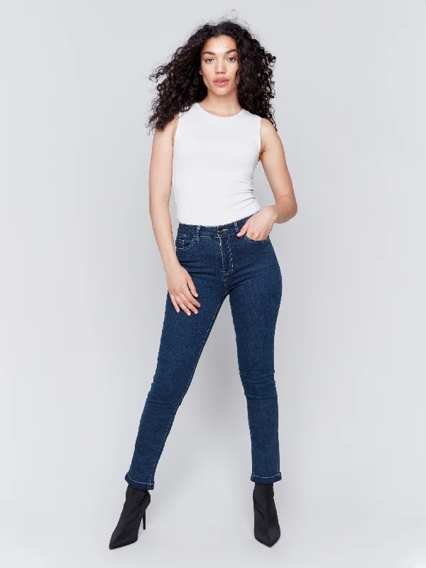 Cuffed Hem Jeans - Dark Blue