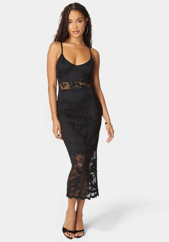 Women’s Activewear Online Marseille Lace V Neck Illusion Midi Dress