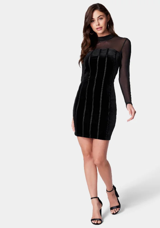 Women’s Fashion T-Shirts Mesh And Velvet Bodycon Dress