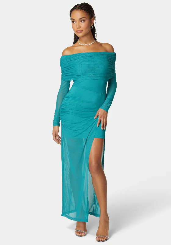 Elegant Evening Dresses Off Shoulder Asymmetrical Mesh Gown