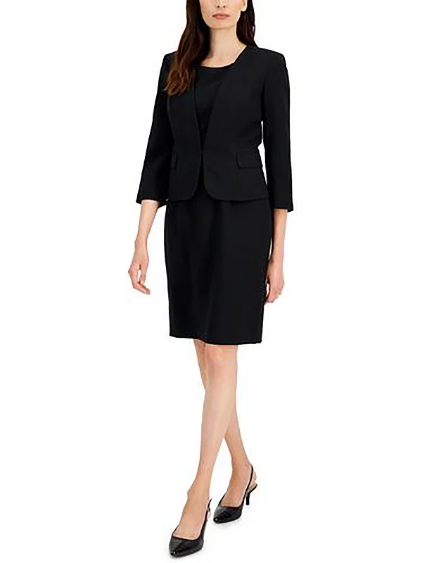 Petites Womens 3/4 Sleeve Work Wear Collarless Blazer