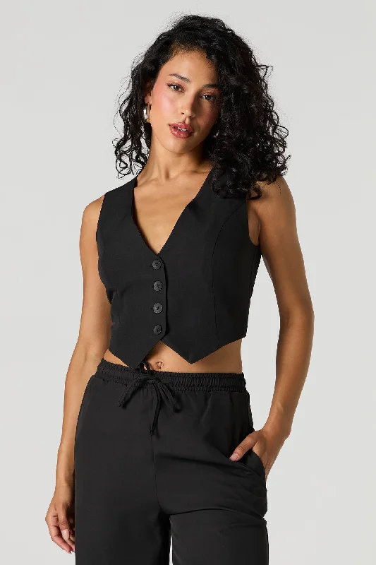 V-Neck Button-Up Cropped Vest