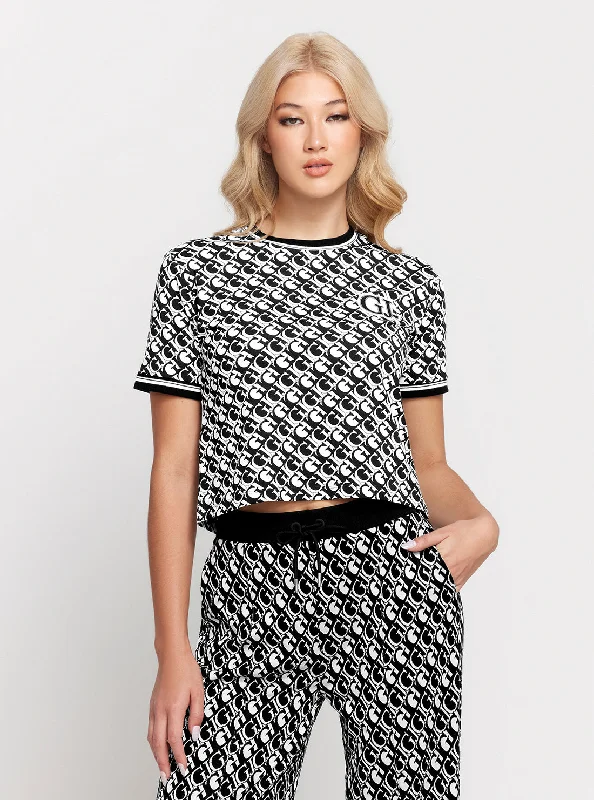 Dresses For Weddings  Sports fitness wearBlack White Logomania Cropped T-Shirt