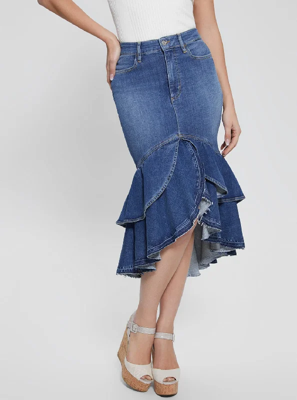 Women’s Leather Bags Street personality style Blue Denim Marina Midi Skirt