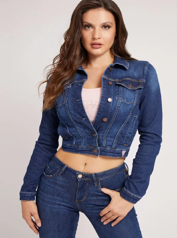 Women’s Business Wear Sports outdoor style Dark Blue Denim Sexy Crop Trucker Jacket