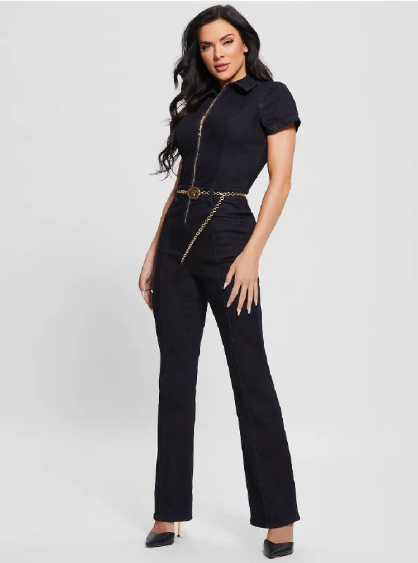 Maxi Dresses For Women Independent design Dark Blue Ember Flare Denim Jumpsuit In Le Clique Wash