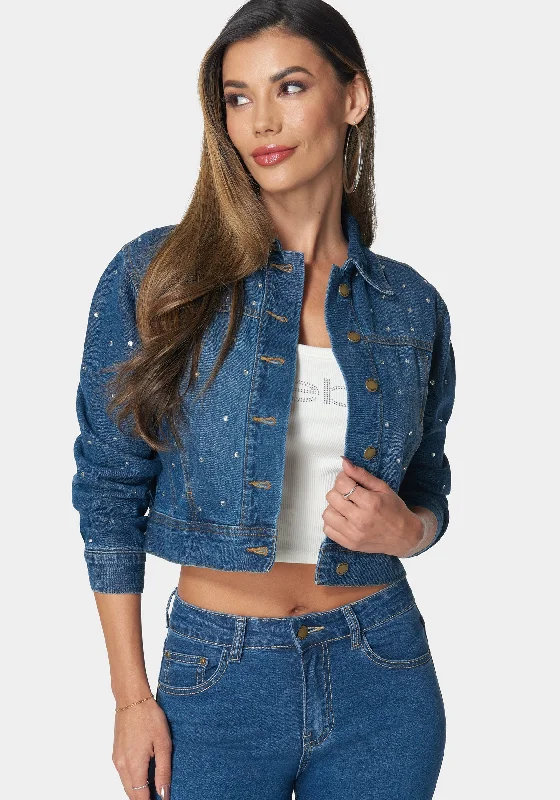 Women’s Sleepwear Sets Street letter style Denim Jacket With Rhinestones