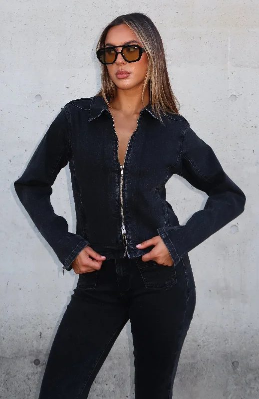 Women’s Formal Wear Retro style Kayla Denim Jacket Black Acid Wash