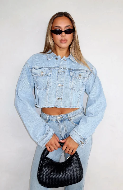 Plus Size Outerwear Comfortable and simple Lightspeed Cropped Denim Jacket Light Blue Wash