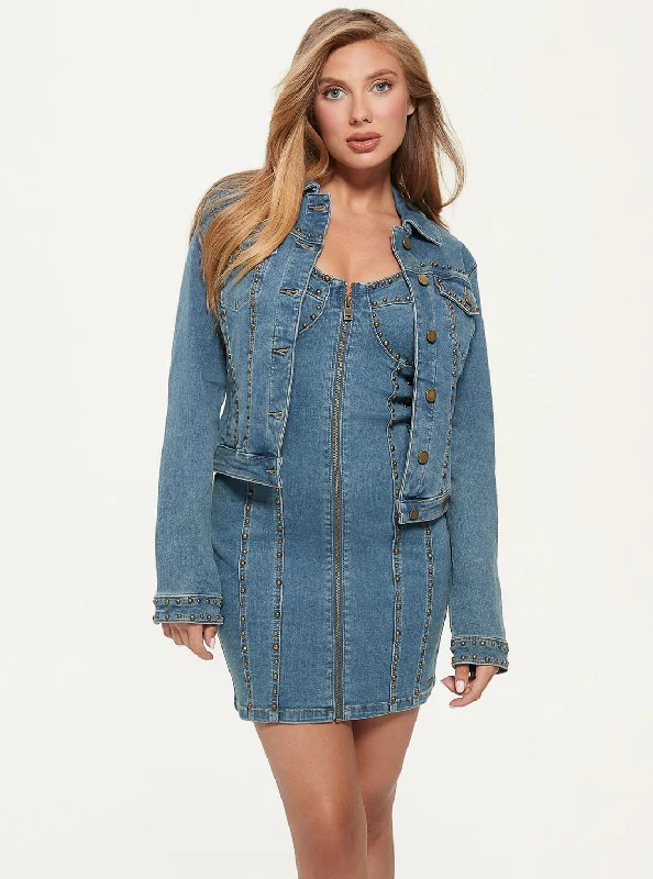 Summer Dresses For Women Retro dress Saddle Blue Sexy Denim Trucker Jacket