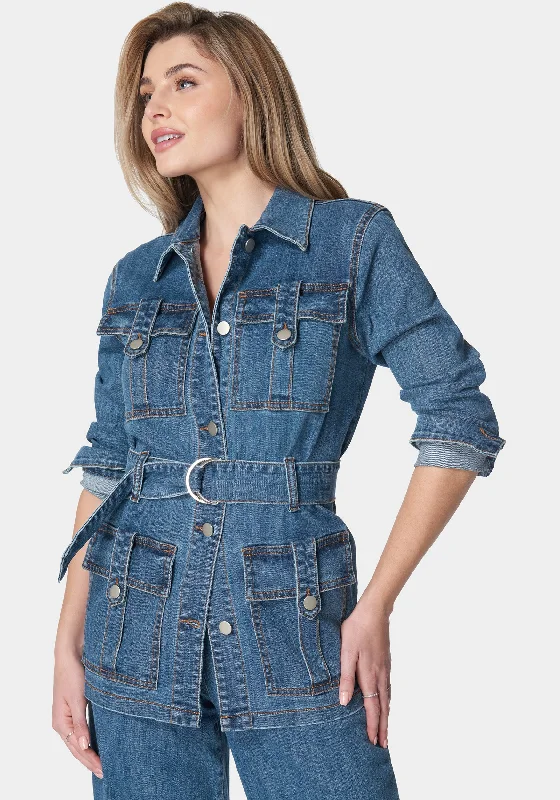 Trendy Jackets For Women Fashionable and versatile Semi Fitted Utility Denim Jacket