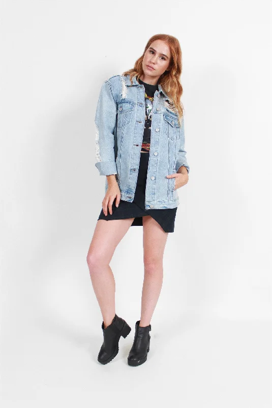 Affordable Women’s Shoes Free and comfortable Total Destruction Oversized Denim Jacket