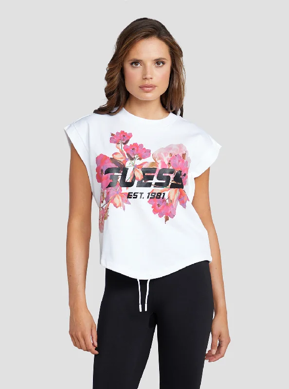 Women’s Fashion T-Shirts  Simple and generous styleWhite Corine Floral Active Crop T-Shirt